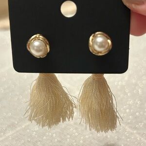 Gold and Cream Pearl Tassel Earrings